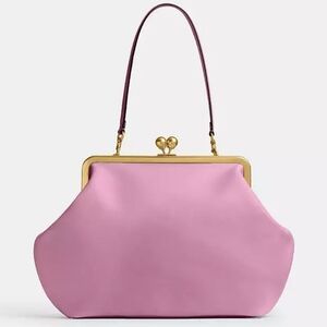 NWT! 👄Large Kisslock Frame Bag By COACH in Brass/ROSE PINK 🩷 🌹 +FREE Gift 🎁